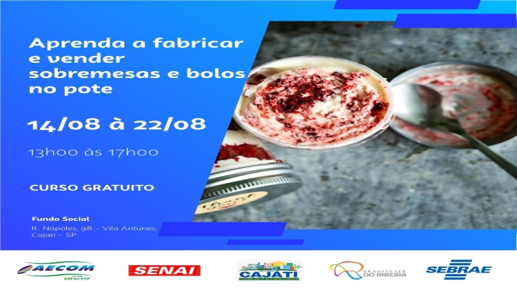 Notícia: Curso Gratuito - Sobremesas e Bolos no Pote 