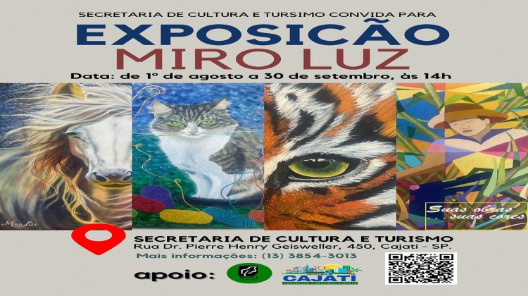 Notícia: Exposição Individual de Artes Visuais Gratuita do artista plástico premiado e de raiz cajatiense Miro Luz
