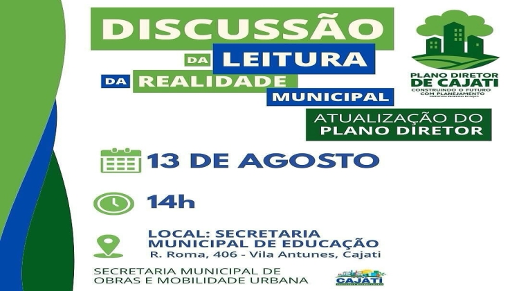 Notícia:  1ª Oficina para Discussão da Leitura da Realidade Municipal- Atualização do Plano Diretor.