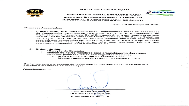 Notícia: Convocação Assembleia Geral Extraordinária
